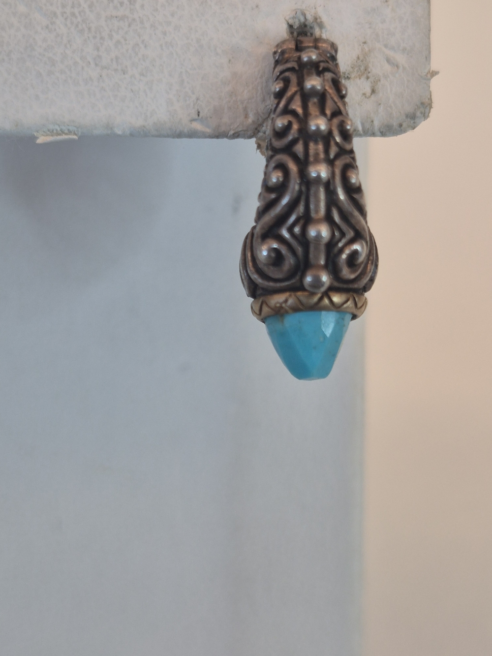 Barbara Bixby Turquoise Drop Filigree Dangle Hoop Earring. Single